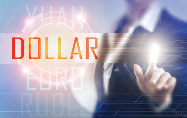 istock Business women touching the dollar screen 659093138