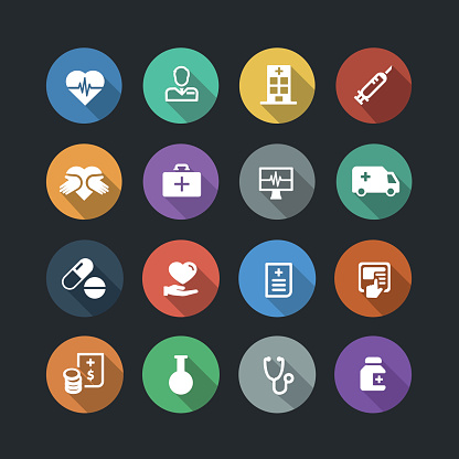 Healthcare and Medicine Icons with long shadows