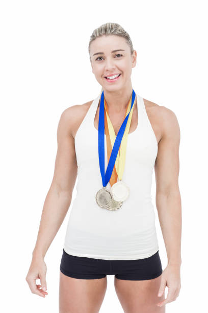 istock Female athlete wearing medals 659101566
