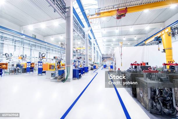 Modern Factory Aisle Stock Photo - Download Image Now - Factory, Industry, Manufacturing