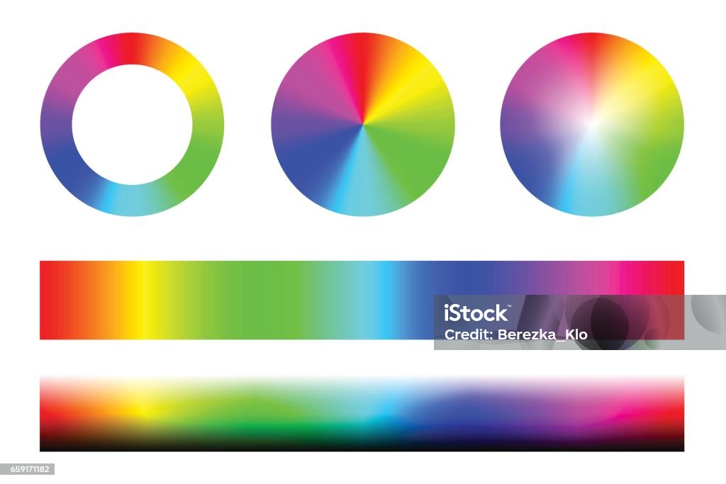 Set of color spectra RGB, wheel circles and stripes. Vector Set of color spectra RGB, wheel circles and stripes. Vector set on white background Circle stock vector