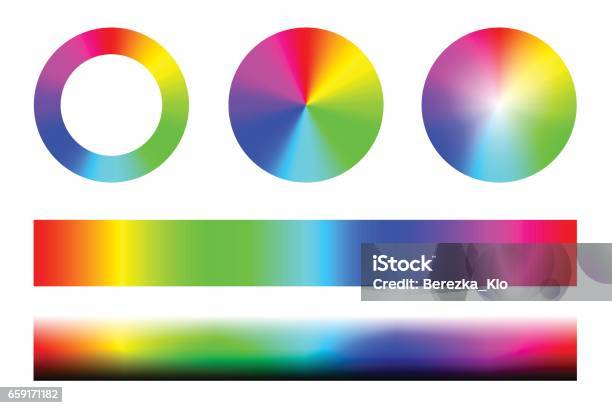 Set Of Color Spectra Rgb Wheel Circles And Stripes Vector Stock Illustration - Download Image Now