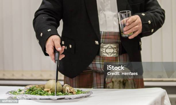 Scottish Robbie Burns Evening Kilted Scotsman Leading The Tribute Stock Photo - Download Image Now