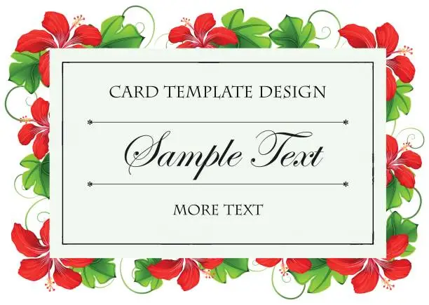 Vector illustration of Card template design with red flowers