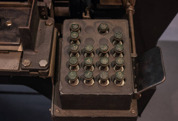 istock The old and vintage keyboard of a control panel 659213756