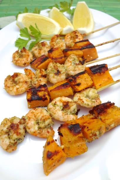 istock Prawn sweet potato skewer 659222654