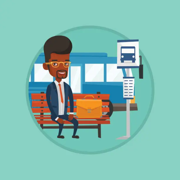 Vector illustration of Businessman waiting for bus at the bus stop