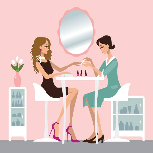 ilustraciones, imágenes clip art, dibujos animados e iconos de stock de de manicura salón - salón de belleza para manicura