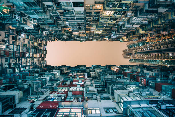 High Density Living Old public housing project in Hong Kong, China. chinese slum stock pictures, royalty-free photos & images