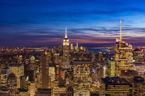 istock New York City with skyscrapers at sunset 659272078