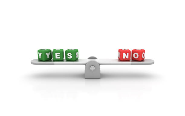 istock Seesaw with Yes No Cubes - 3D Rendering 659315334