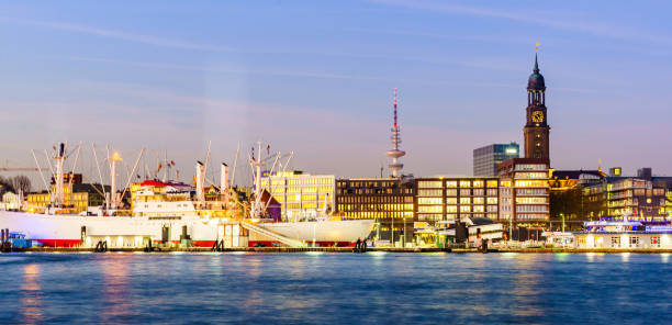 Skyline Hamburg Waterfront,Harbour Line,Dock,Elbe,Panorama köhlbrandbrücke stock pictures, royalty-free photos & images