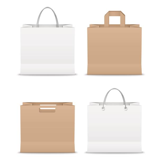 papierschablone einkaufstüten sammlung - blank paper bag packaging package stock-grafiken, -clipart, -cartoons und -symbole