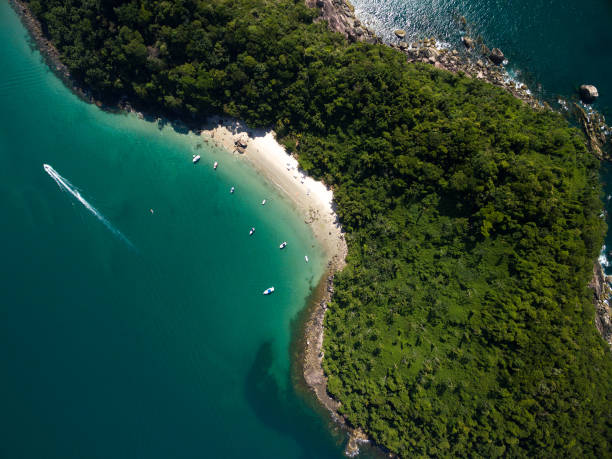 vue de dessus d’une île paradisiaque - sao sebastiao photos et images de collection