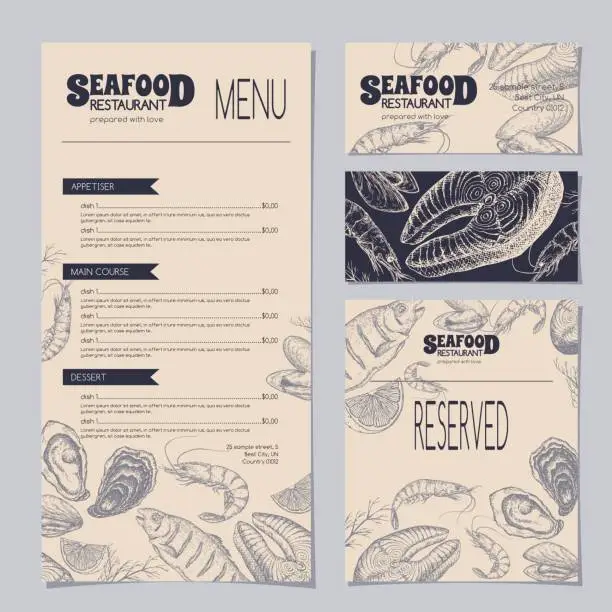 Vector illustration of Set of seafood restaurant templates