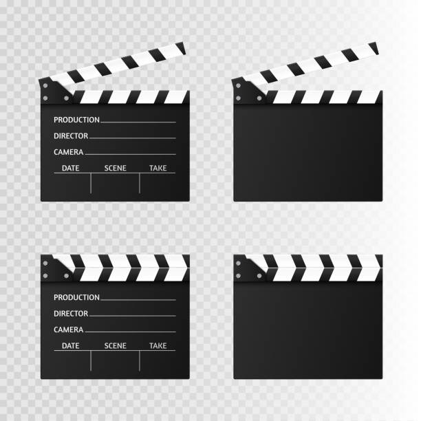 illustrazioni stock, clip art, cartoni animati e icone di tendenza di battitore di film isolato su bianco. clapperboard aperto nero. illustrazione vettoriale. - assicella