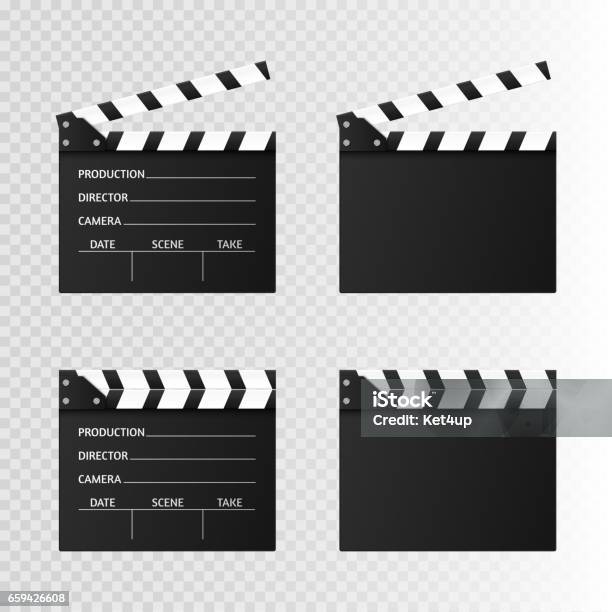 Movie Clapper Isolated On White Black Open Clapperboard Vector Illustration Stock Illustration - Download Image Now