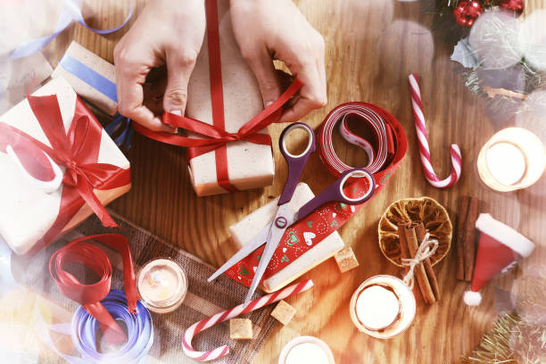 istock Christmas gift packaging hand wood 659438498