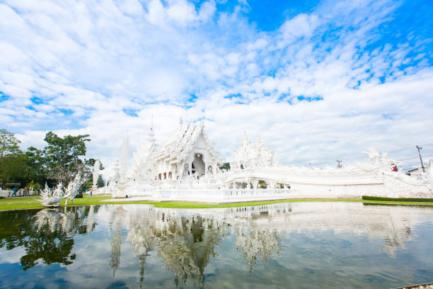 Famous Thailand temple or grand white church Call Wat Rong Khun, at Chiang Rai province, northern Thailand