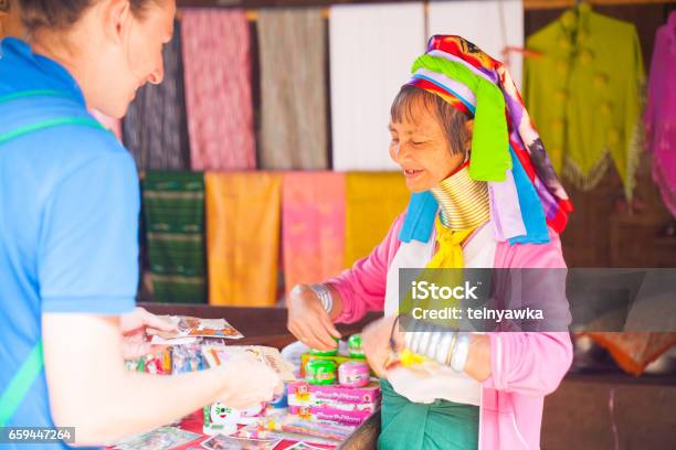 Unidentified Karen Long Neck Woman In Traditional Hill Tribe Village Also Known As Kayan Indigenous Ethnic Group Stock Photo - Download Image Now