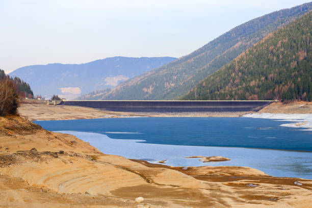 The reservoir Lago di Zoccolo with its dam in the Ulten Valley in South Tyrol. The lake is part of the hydropower production in the valley.