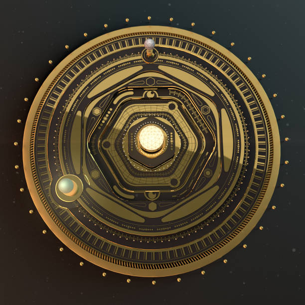 istock illustration fantasy dieselpunk solar system model astrolabe Steampunk Background. Quality 3D render 659470520