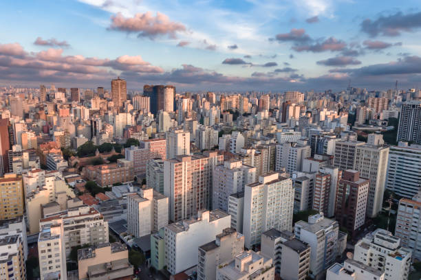 Aerial photography of the central region of São Paulo during sunset stock photo