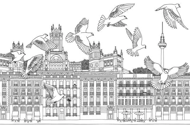 Vector illustration of Birds over Madrid