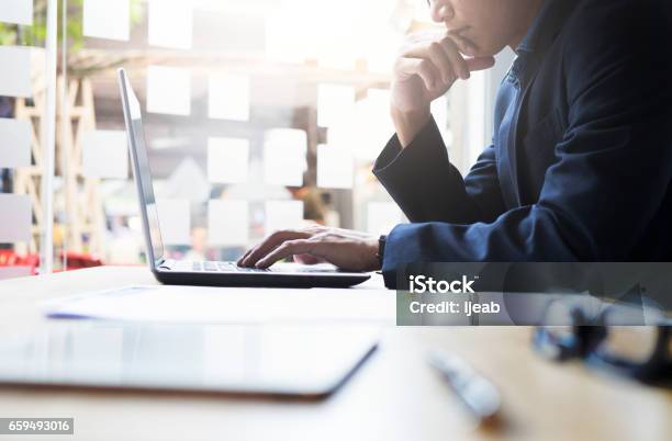 Businessman Working Analysis Business Information Stock Photo - Download Image Now - Contemplation, Lawyer, Skill
