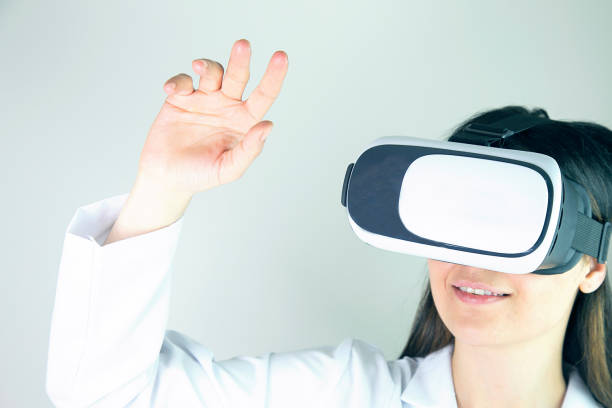 istock Young cheerful woman with vr headset 659493320