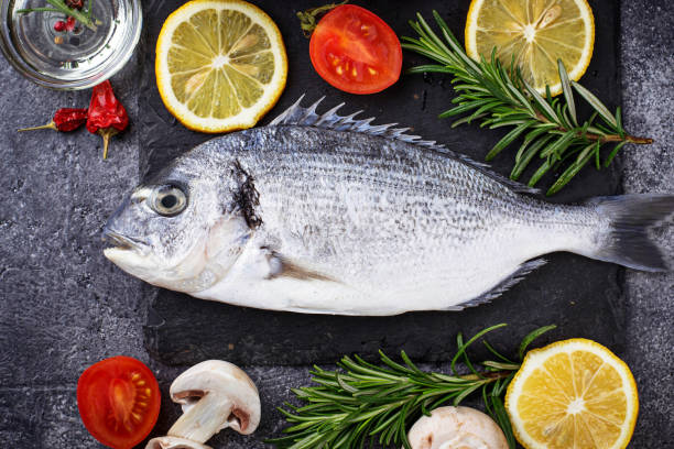 istock Uncooked dorado fish with rosemary and vegetables 659494298