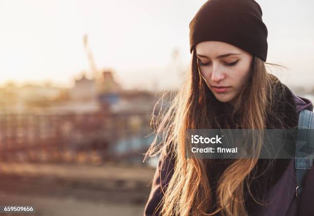 Sad Student Girl Stock Photo - Download Image Now - Sadness, Teenager, Serious