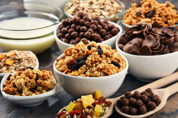 istock Composition with different sorts of breakfast cereal products 659517006