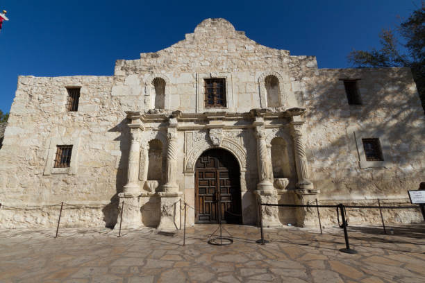 The Historic Spanish Mission and Texas Fort of Davey Crockett and Jim Bowie, The Alamo, in San Antonio, Texas.