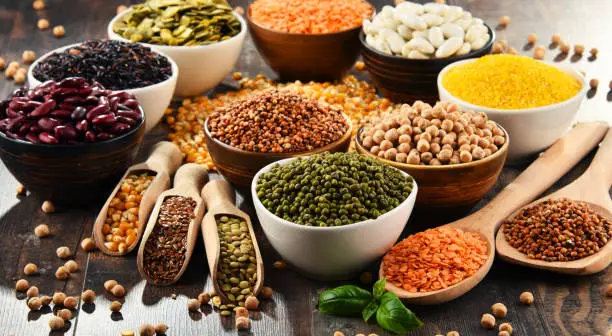 Photo of Composition with variety of vegetarian food ingredients