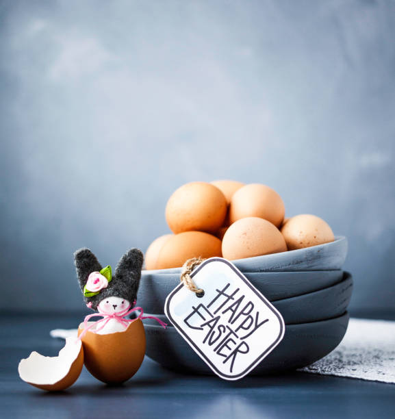 istock Easter still life arrangement with natural eggs and handmade bunny 659532440