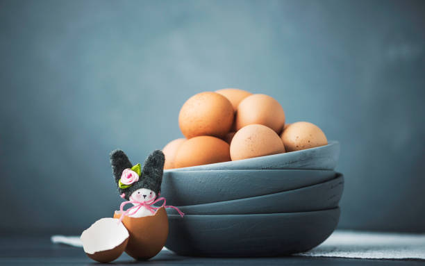 istock Easter still life arrangement with natural eggs and handmade bunny 659532488