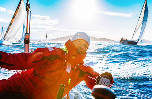 istock Skipper sailing on sailboat during regatta 659549488