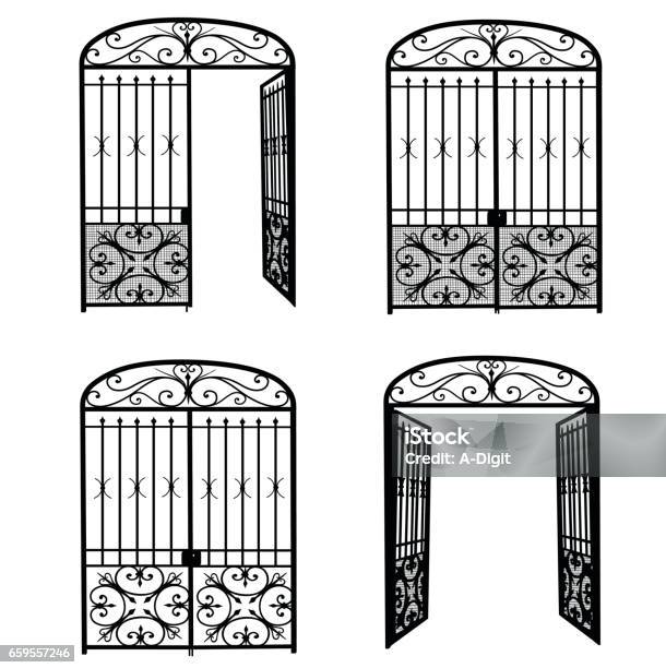 Entrance Metal Gate Stock Illustration - Download Image Now - Gate, Open, Door