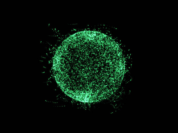 istock Abstract sphere of particles. Isolated on black background. Digital illustration. 659592928