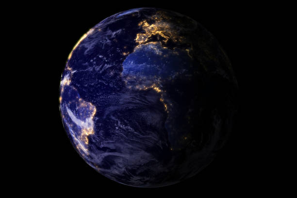 istock blue planet earth from space showing America and Africa at night with sparkle glitter city lights, USA, globe world isolated on black, some elements of this image furnished by NASA 659610026