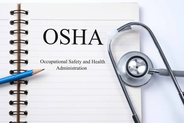 istock Stethoscope on notebook and pencil with Occupational Safety and Health Administration OSHA words as medical concept 659626434