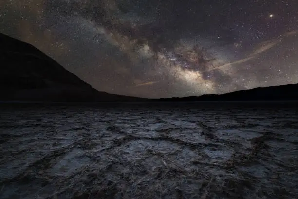 The cracked earth of Badwater basin under the night sky!