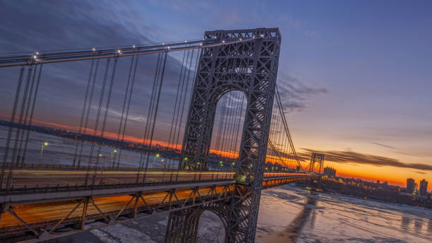George Washington Bridge Architecture at Sunrise Colorful sunrise at George Washington Bridge from the New Jersey side. gwb stock pictures, royalty-free photos & images