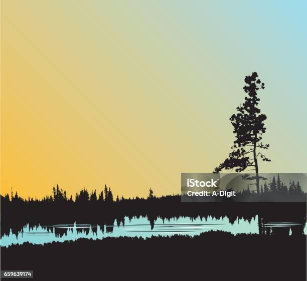 Still Water Forest Stock Illustration - Download Image Now - Lake, Marsh, In Silhouette