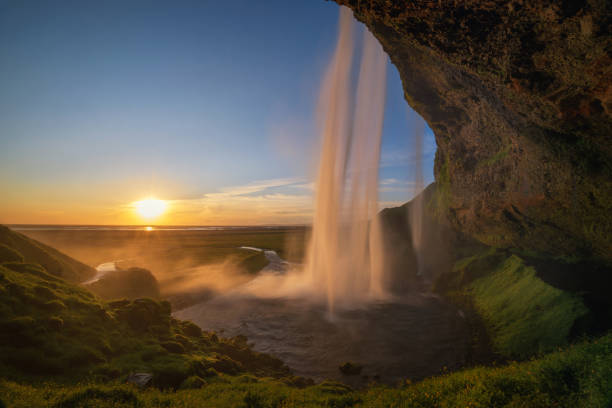 istock Seljalandsfoss waterfall in Iceland at sunset 659639388
