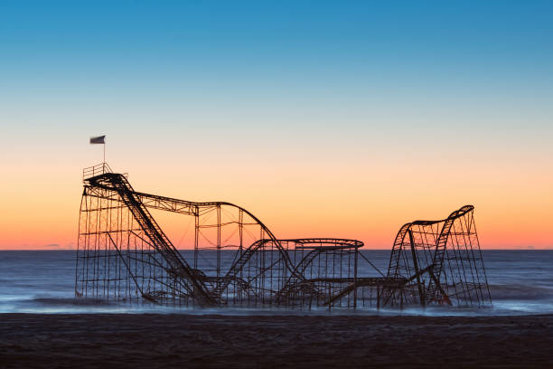 Aerial photograph of the Santa Monica Pier in Santa Monica, California at Sunset. Shot with a telephoto lens on a full frame sensor, which creates a distinctive look.