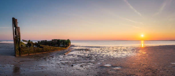 Shipwreck sunset panorama in New Jersey