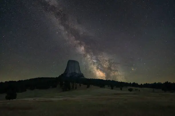 Photo of Devils Tower under the Milky Way Galaxy