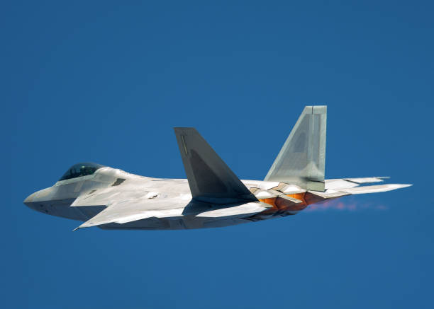 istock F-22 Raptor in a very unusual close view, with afterburners on 659789552